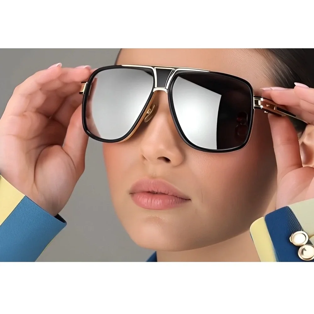 Aviator Sunglasses Square Frame‎ Women Silver Lens Fashion Shades Lentes Gafas